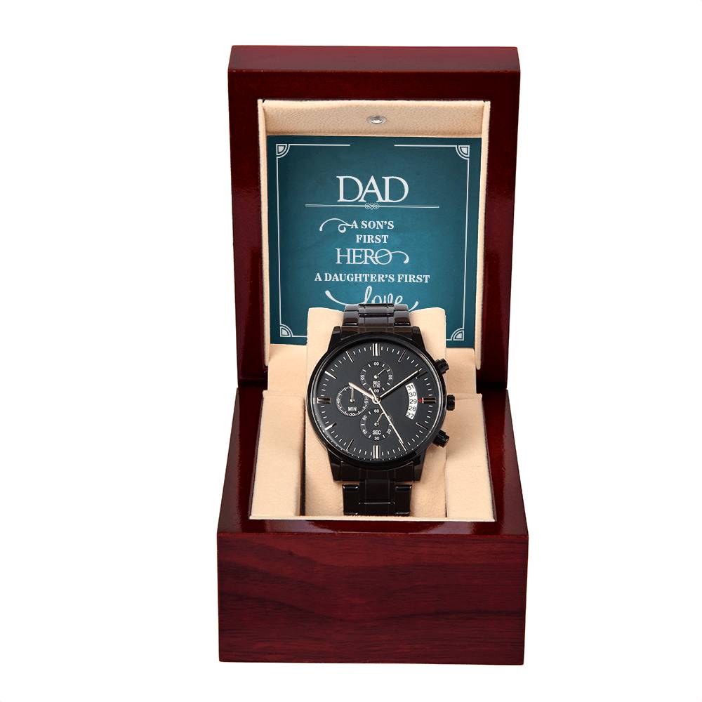 Gift for Dad – A Son's First Hero Black Chronograph Watch
