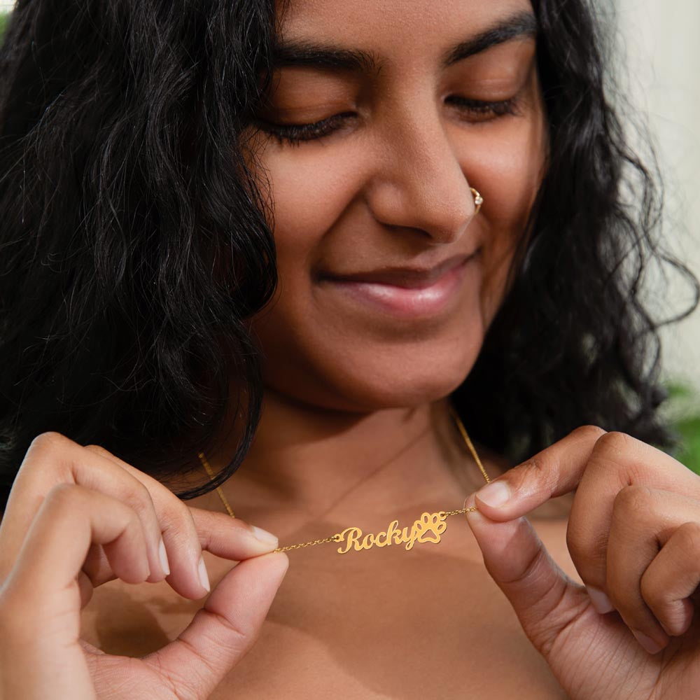 Personalized Paw Print Name Necklace – Pet Lover Gift for Her