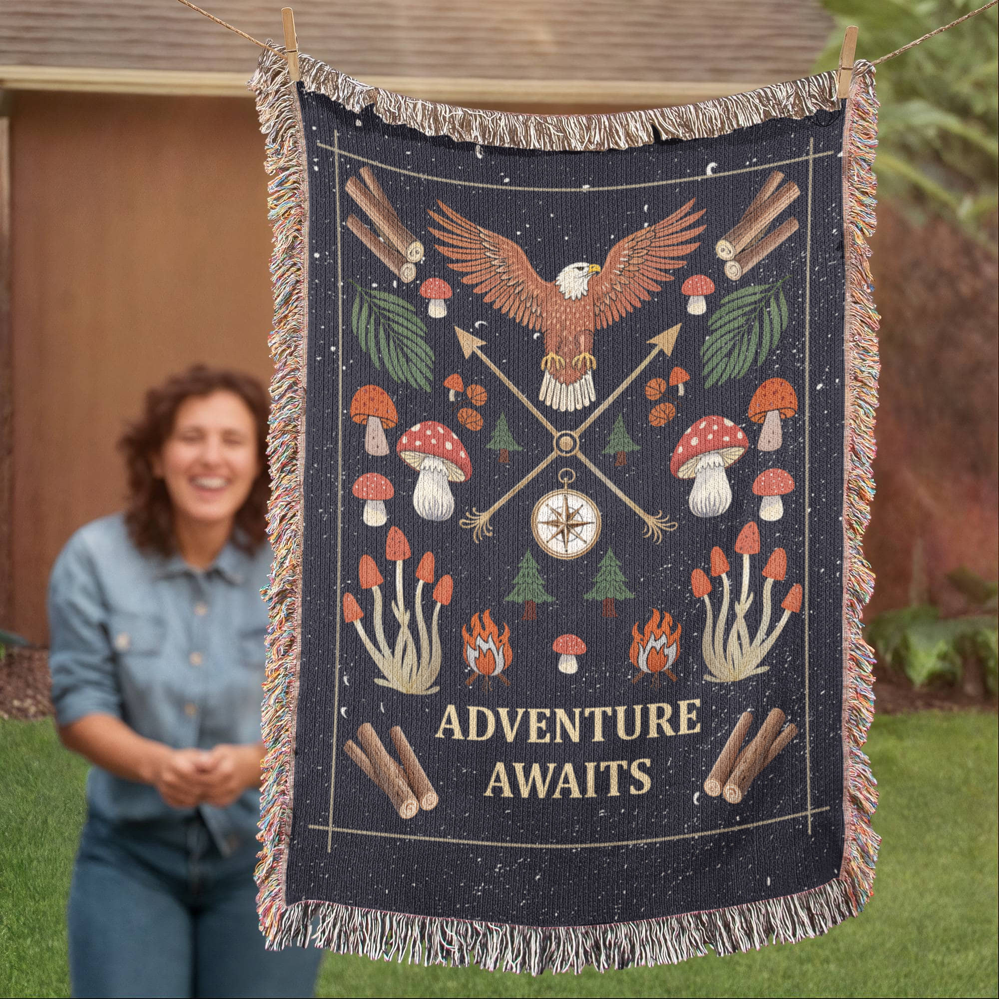 Adventure Awaits Woven Blanket – Inspirational Gift for Him