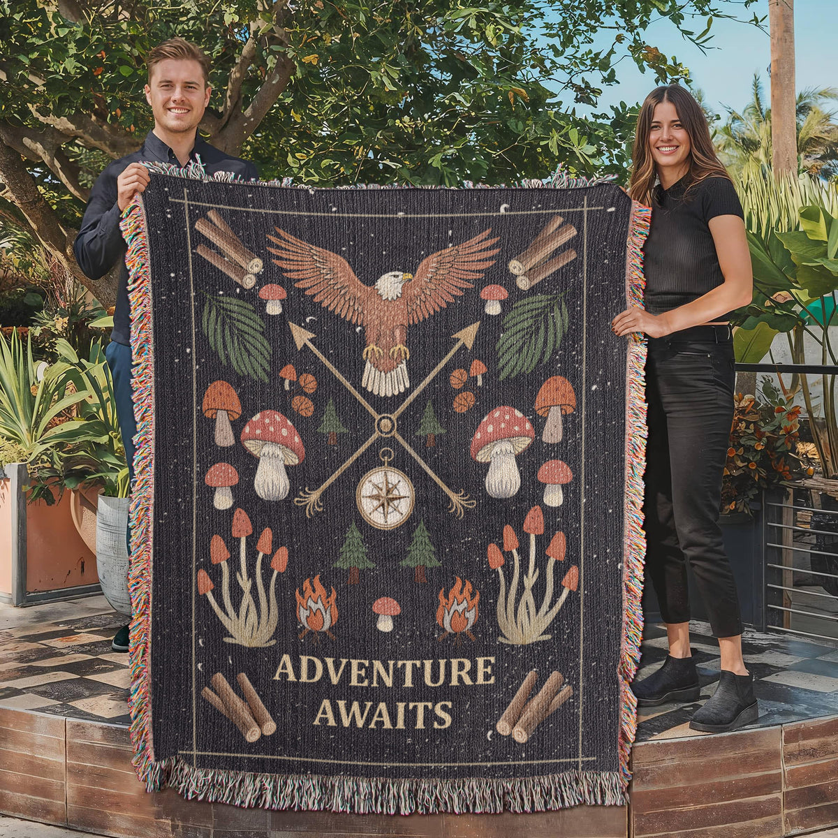Adventure Awaits Woven Blanket – Inspirational Gift for Him