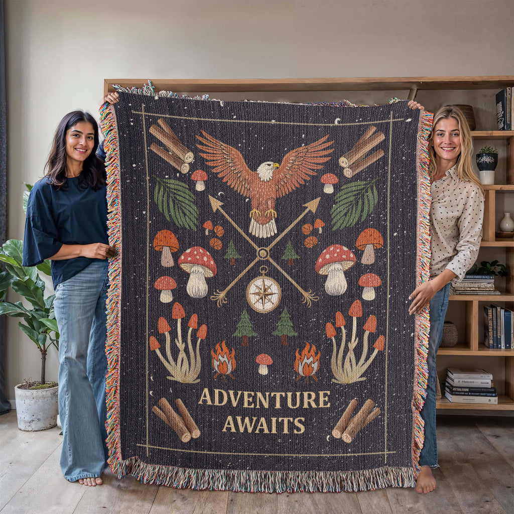 Adventure Awaits Woven Blanket – Inspirational Gift for Him