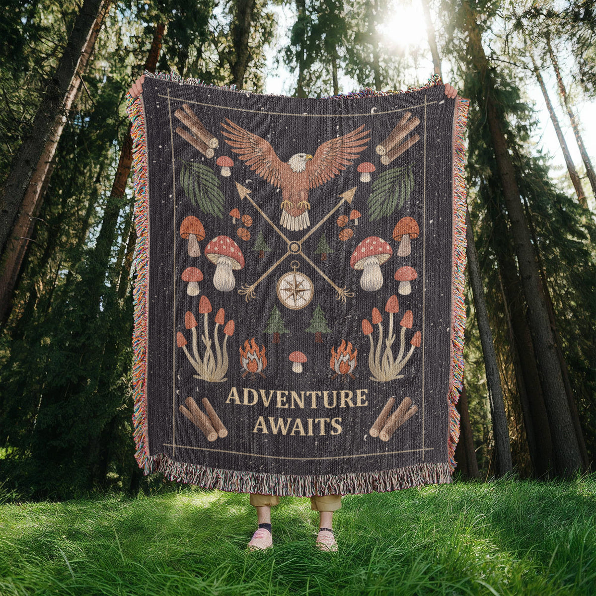 Adventure Awaits Woven Blanket – Inspirational Gift for Him