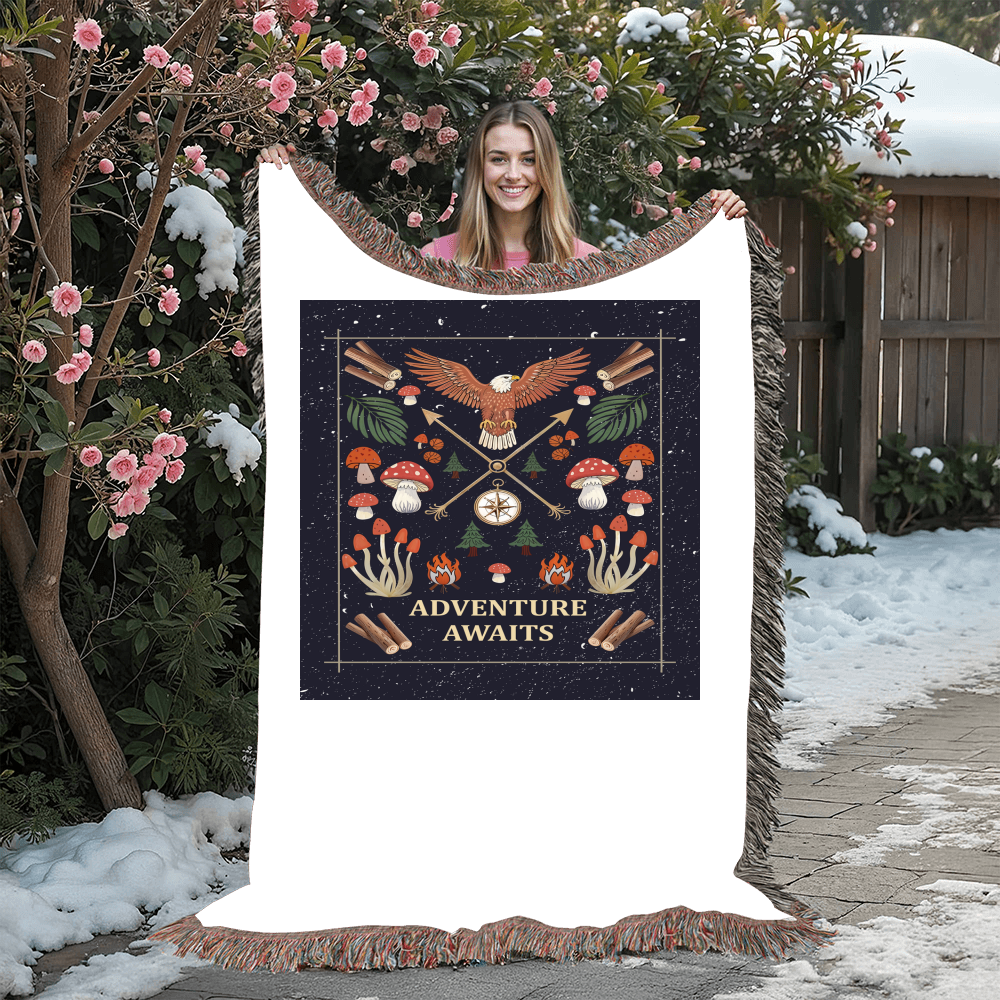 Adventure Awaits Woven Blanket – Inspirational Gift for Him